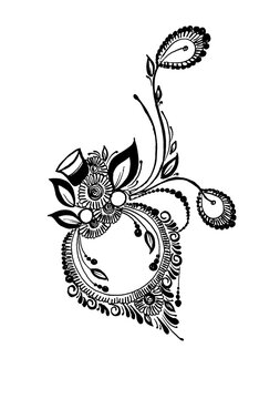 Hand drawn floral ornament and ethnic paisley motif vector design for women handbag, purse print, and fashion textile