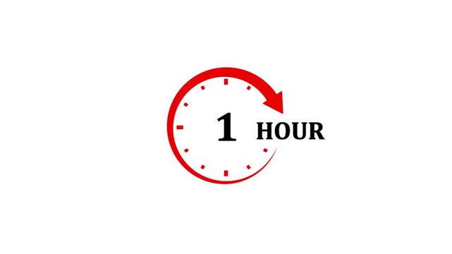 Red Circular Arrow Icon Indicating One Hour Time Limit On White Background 1 hour clock
