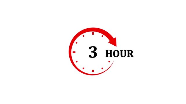 Red Circular Arrow Icon Indicating Three Hour Time Limit On White Background three hours 3 hours