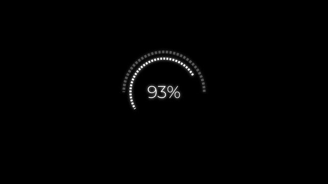 White circular loading HUD with 100 percent scan animation for technology, interface and video editing projects, featuring clean futuristic motion graphics with alpha channel.