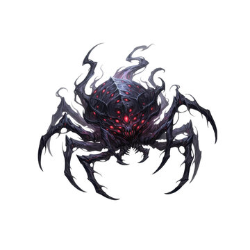 Dark Fantasy Monster Spider with Glowing Red Eyes