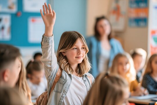 Student Raising Hand in Classroom