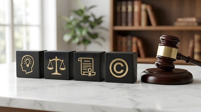 Intellectual Property Law and Copyright Protection with Creative Ideas and Legal Gavel