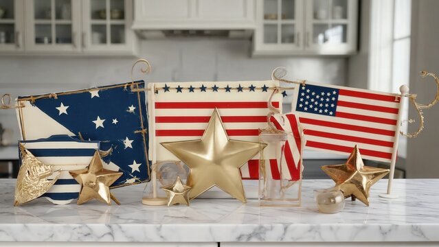 American patriotic kitchen decor with stars and flags