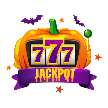 Halloween Pumpkin 777 Jackpot Slot Game Badge on transparent background