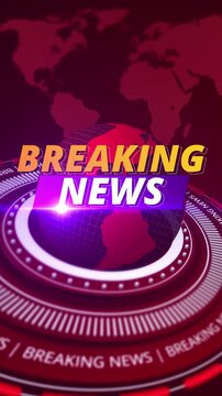 Vertical 4K breaking news broadcast intro background featuring digital 3d globe world map graphic for social media stories footage