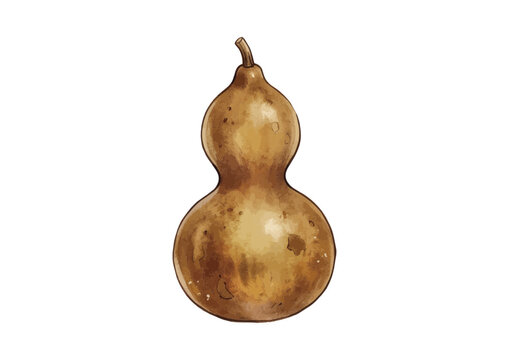 Glossy Japanese bottle gourd illustration with rich natural texture, elegant curves and vivid traditional botanical styling ／ シズル感のある瓢箪のイラスト、艶やかな質感と特徴的なくびれのある形を鮮やかに表現した和の植物デザイン