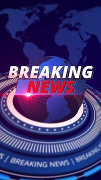 Vertical 4K breaking news broadcast intro background featuring digital 3d globe world map graphic for social media stories footage