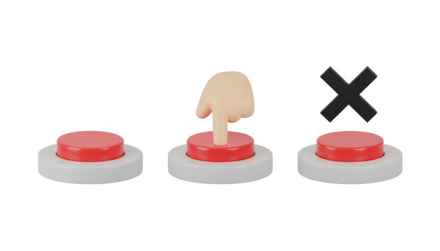 3d Render of Red Buttons with Finger and Cross
