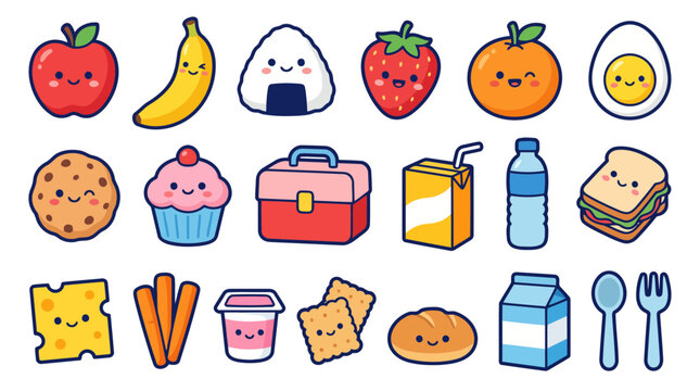 Kawaii Reading Books Library and Study Sticker Bundle Flat Vector