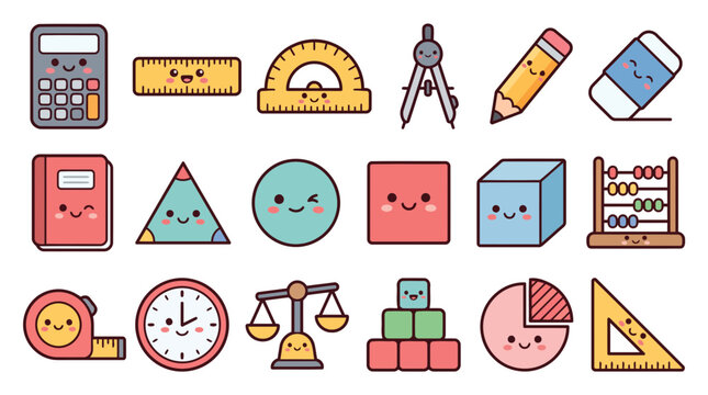 Kawaii Math Education Calculator Ruler and Geometry Sticker Bundle
