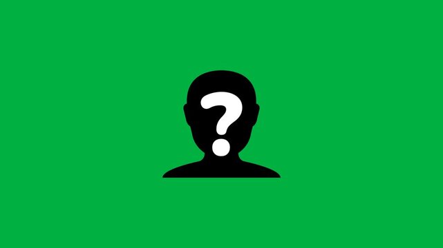 Anonymous Person Profile Human Head Silhouette with Question Mark Loop Animation. User Identity Unknown Symbol Isolated on Green Screen Chroma Key Background. 4k Motion Graphics Video Footage