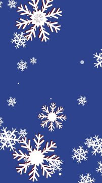 Animation of snow falling at christmas on blue background