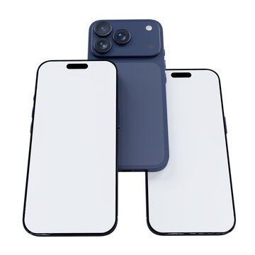 Realistic 3D smartphone mockup devices display showing, with a blank screen and clean isolated composition for app design, branding, ads, digital product, website, gadget, digital presentations