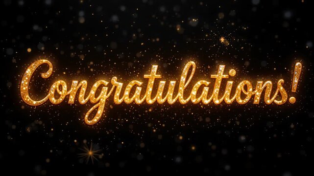 congratulations glitter text gold on dark background with sparkles