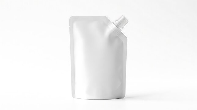 Blank white flexible spout pouch mockup with plastic screw cap isolated on white background studio shot
