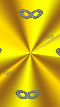 Animation of blue masquerade masks over yellow glowing light beams