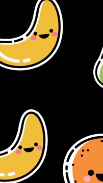 Animation of falling smiling fruits over black background
