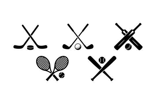 sports equipment icons collection hockey golf tennis and baseball vector illustration