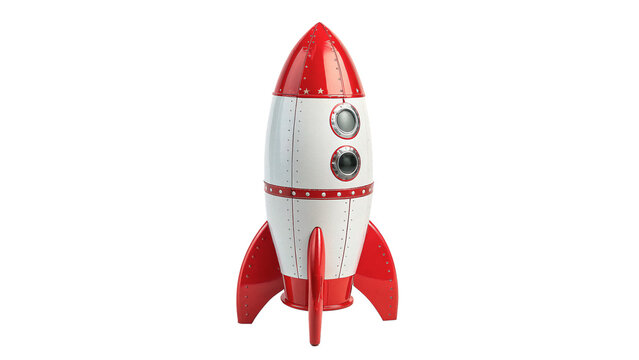 Cute toy space rocket model red and white isolated on a white background childhood