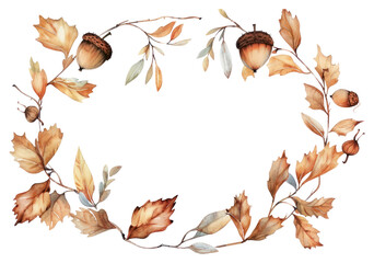 Fototapeta premium PNG Acorn border watercolor plant white background vegetable.