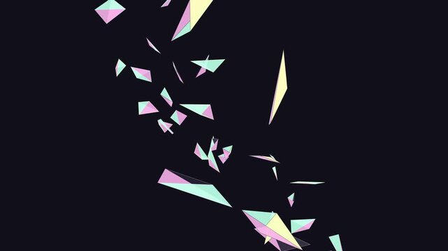 Abstract background featuring geometric floating 3D shapes in pastel colors against a dark black backdrop