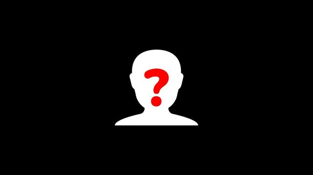 Anonymous Person Profile Human Head Silhouette With Question Mark Loop Animation. User Identity Unknown Person Symbol Isolated On Black Background. 4k Motion Graphics Video Footage