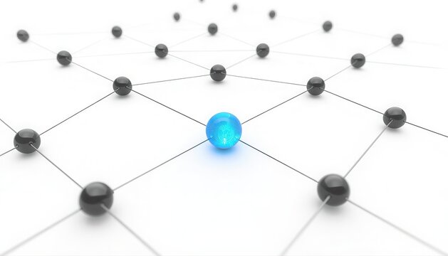 Digital grid network with luminous blue core representing data connectivity connection technology communication structure abstract internet geometry complexity business information isolated