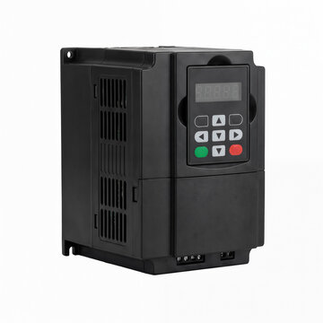 Generic industrial VFD variable frequency drive motor speed controller isolated on white.