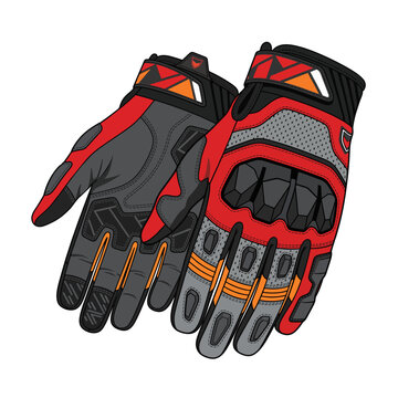 Professional Red and Grey Motorcycle Riding Gloves for Biker Safety and Protection