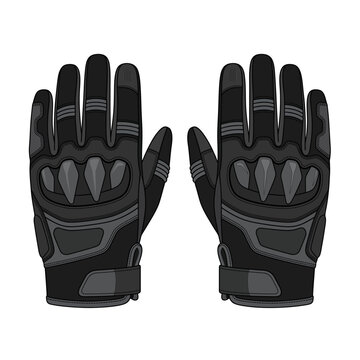 Protective black and grey racing gloves vector illustration for motorcycling and outdoor sports