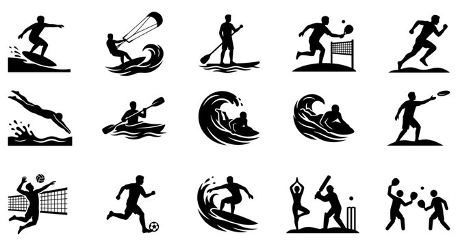 Dynamic Sports Icons Set: Action Silhouette Collection for Active Lifestyle and Recreation Graphics