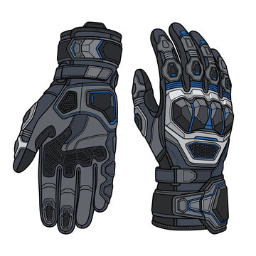 Technical Motocross and Racing Gloves Vector Illustration with Armor Details