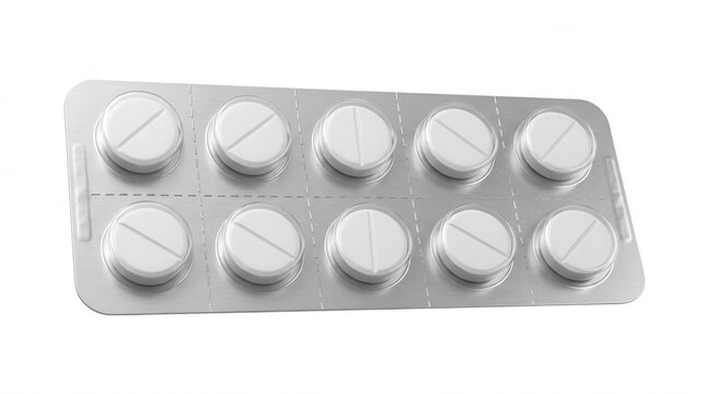 Transparent blister pack with empty white capsules isolated on a transparent background