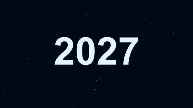 Year 2027 date written in bold white numbers on a dark navy blue background with a subtle starry night sky texture for a modern and clean new year celebration concept graphic