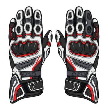 Professional Motorcycle Racing Gloves with Red and Black Accents Vector Illustration