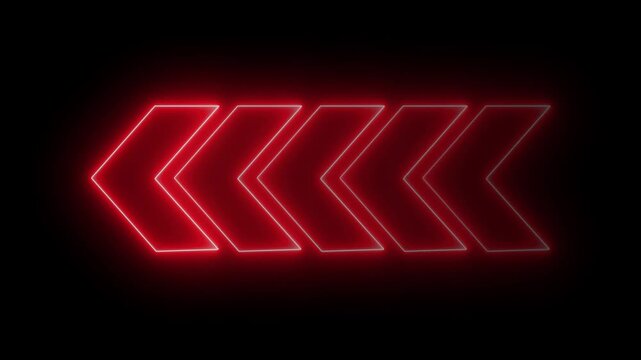 Glowing neon flashing light blue arrow loading animation. Left arrow for road direction. Abstract beautiful color neon left side animation. neon arrow moving left on black background 4k video.