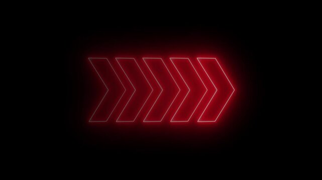 Glowing neon flashing light blue arrow loading animation. Left arrow for road direction. Abstract beautiful color neon left side animation. neon arrow moving left on black background 4k video.