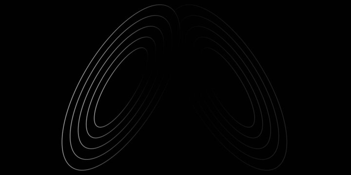 Abstract dark metallic silver dual concentric ring circles vector background on black backdrop for technology banner, modern cover design, web header