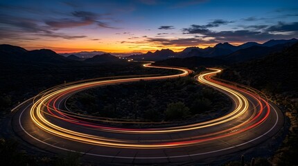 Fototapeta premium Golden Desert Highway Light Trails