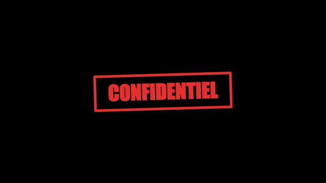 Red confidential stamp text on a black background for sensitive document security and privacy warning