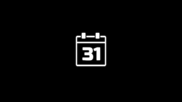 Animated calendar page icon for 31 day.Calender simple icon animation date change time month. 4k motion video animation.event planning and appointment concept.