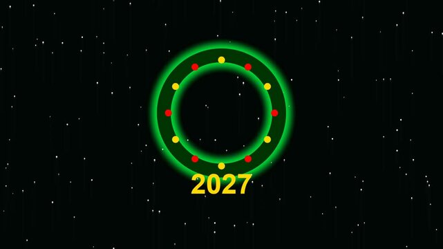 Abstract circular light frame with 2027 text glowing in deep space with stars