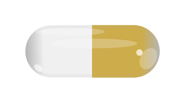 White and Gold Medical Capsule Pill Vector Illustration Isolated on Transparent Background