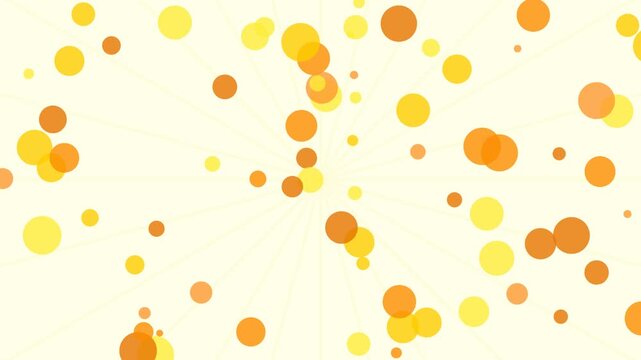 Abstract background with floating yellow and orange circles and light sun rays