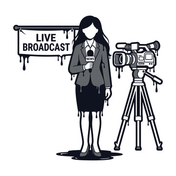 Female news anchor with live broadcast sign and camera