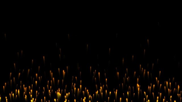 Abstract golden light streaks and glowing particles rising upwards against a deep black background for festive celebration or magical background effects