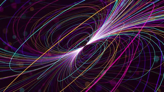 Abstract Glowing Light Trails Forming Dynamic Particle Vortex Patterns on a Dark Background Tech Illustration