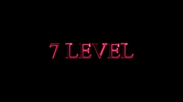neon Level- text inside a horizontal banner on black background. level 7  text icon animation. Neon level up sign. neon next Level text.Level Thirty six text font with glowing neon light.Level