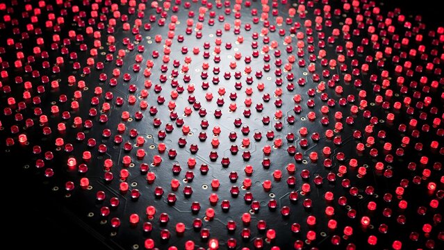 Close up macro of red LED light therapy panel diode grid